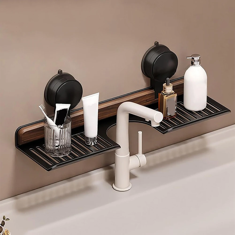 Home Bathroom Gadgets - E5 Walnut Suction Cup Bathroom Shelf