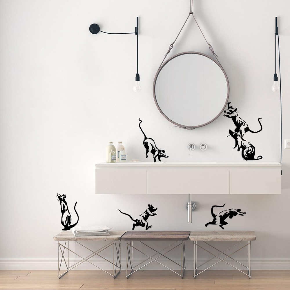 Home Bathroom Tiles - 5Pcs Banksy Toilet Rats Wall Sticker