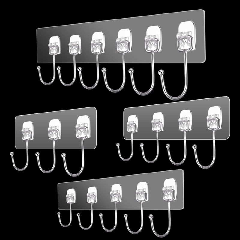Towel Bar Stainless - 3/4/5/6 Row Wall Hanging Hook Transparent