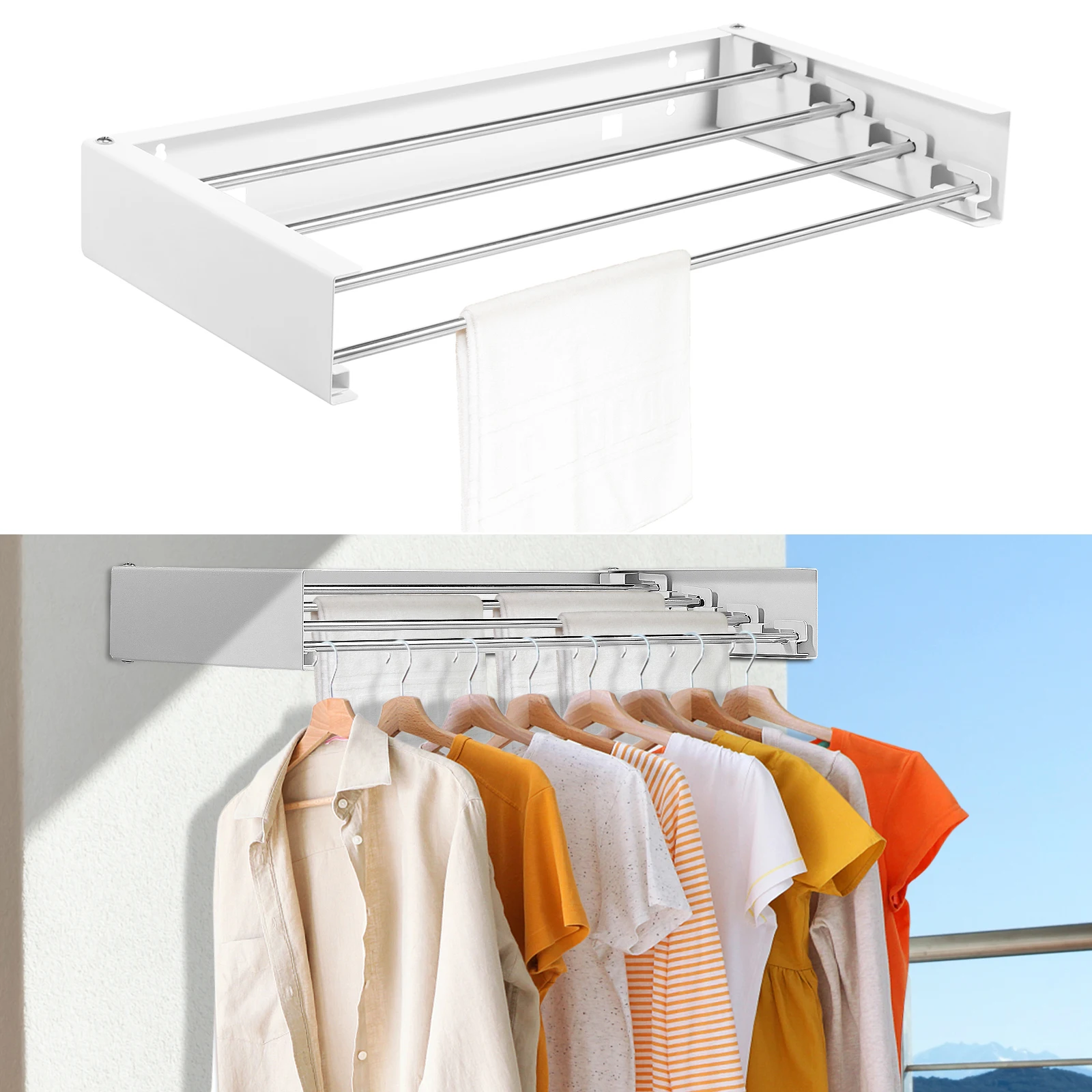 Towel Bar Stainless - Folding Clothes Hanger Stainless Steel Laundry