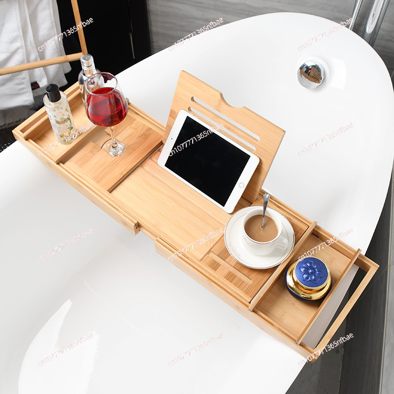 Bath Caddy Tray - Luxury Brown Bathtub Caddy, Extendable Non-Slip