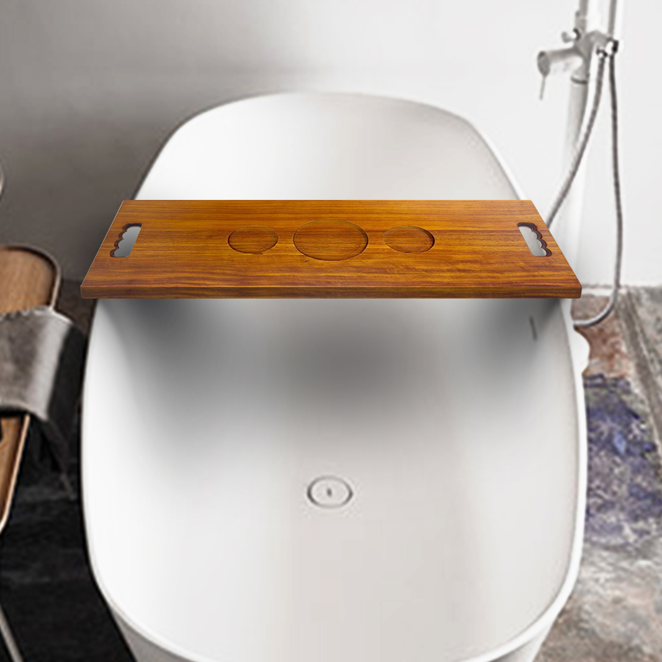 Solid Wood Bathtub Tray with S - Bath Caddy Tray review and price