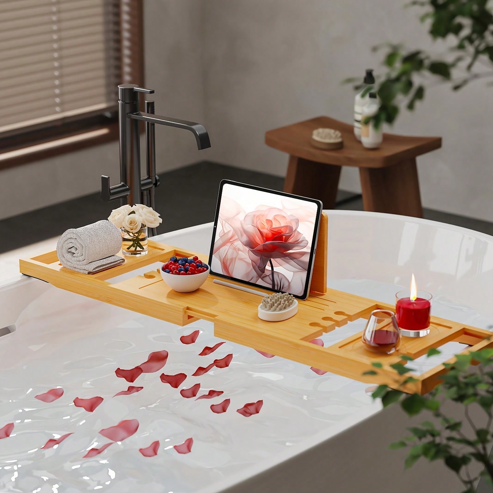 Bamboo Bathtub Caddy Tray, Ext - Bath Caddy Tray review and price
