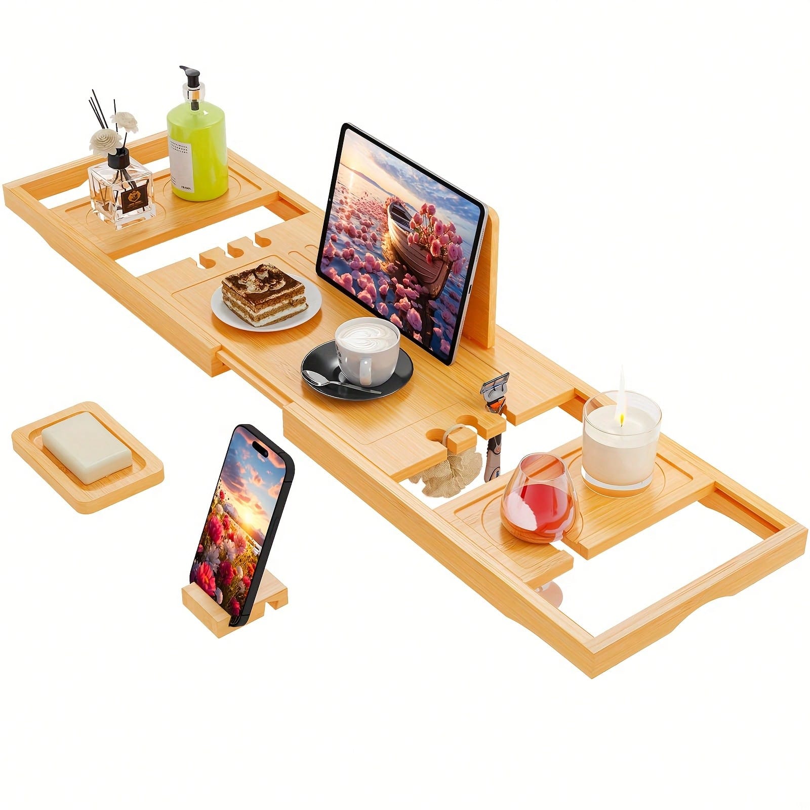 Bamboo Bathtub Caddy Tray, Ext - Bath Caddy Tray review and price