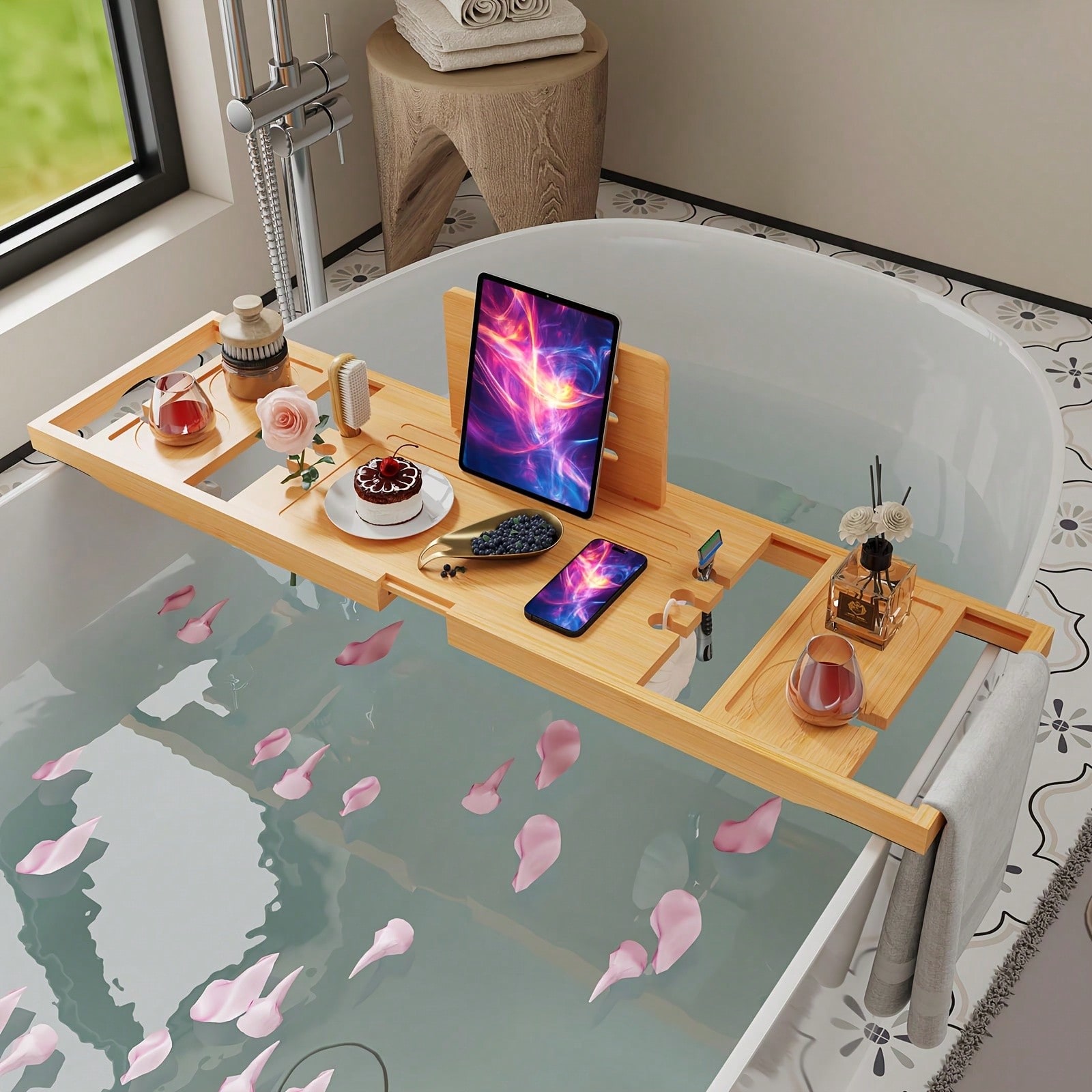 Bamboo Bathtub Caddy Tray, Ext - Bath Caddy Tray review and price