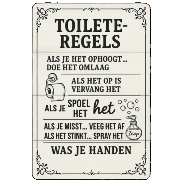 2D Dutch Bathroom Rules Metal  - Home Bathroom Etiquette review and price