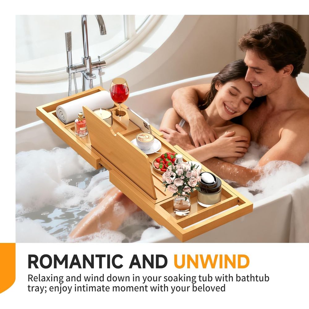 Elegant Bamboo Bath Caddy with - Bath Caddy Tray review and price